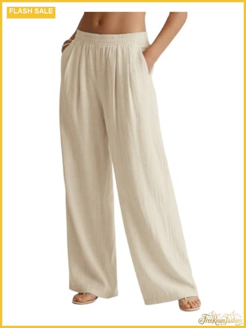 Wide Leg Linen Pants Flowy Palazzo Trousers with Pockets